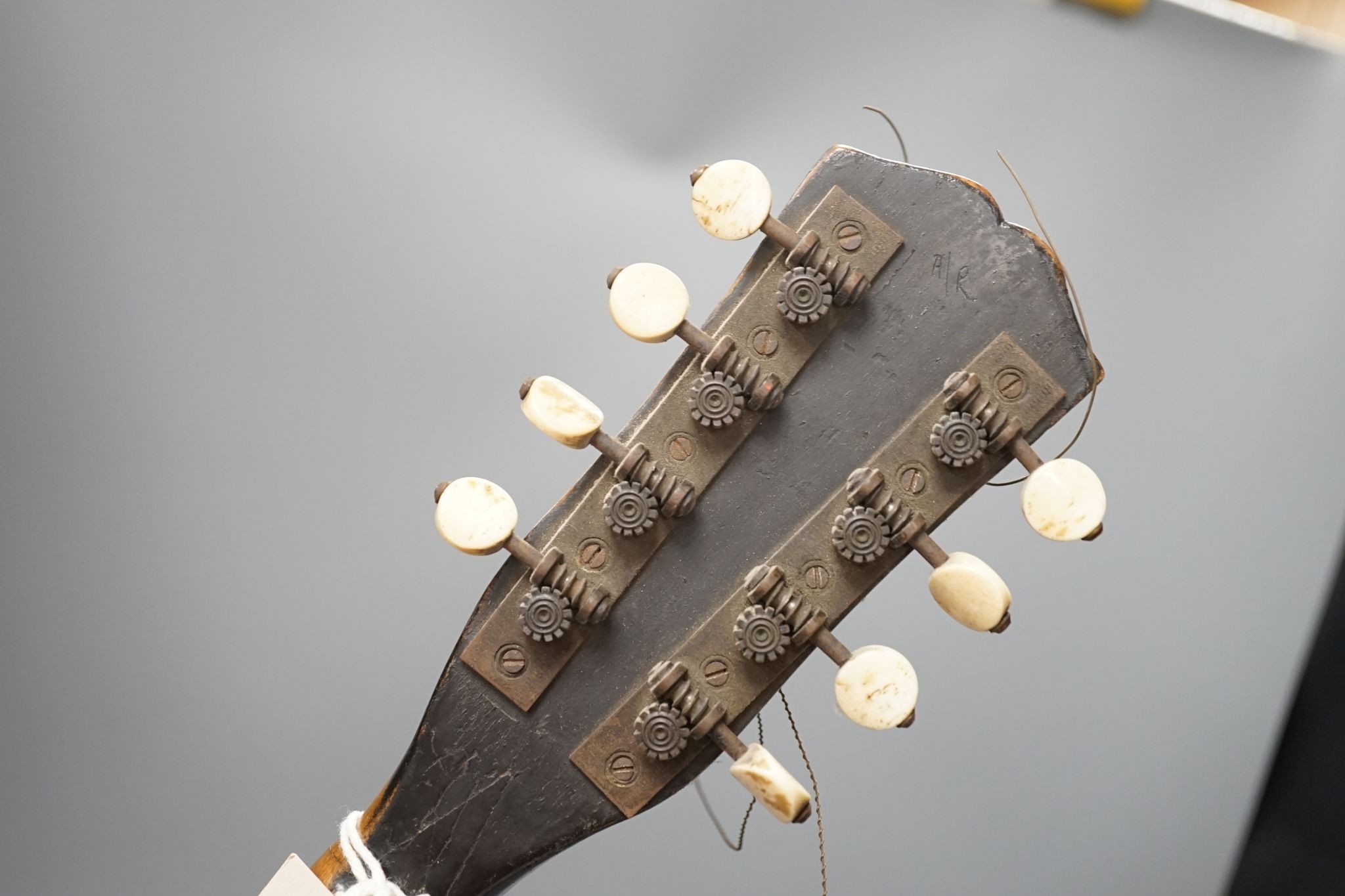 A rosewood and boxwood mandolin with bone pegs, circa 1900